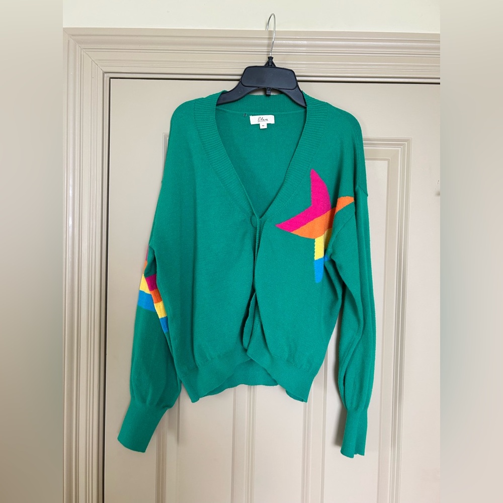 Colorful Star Patterned Green Sweater